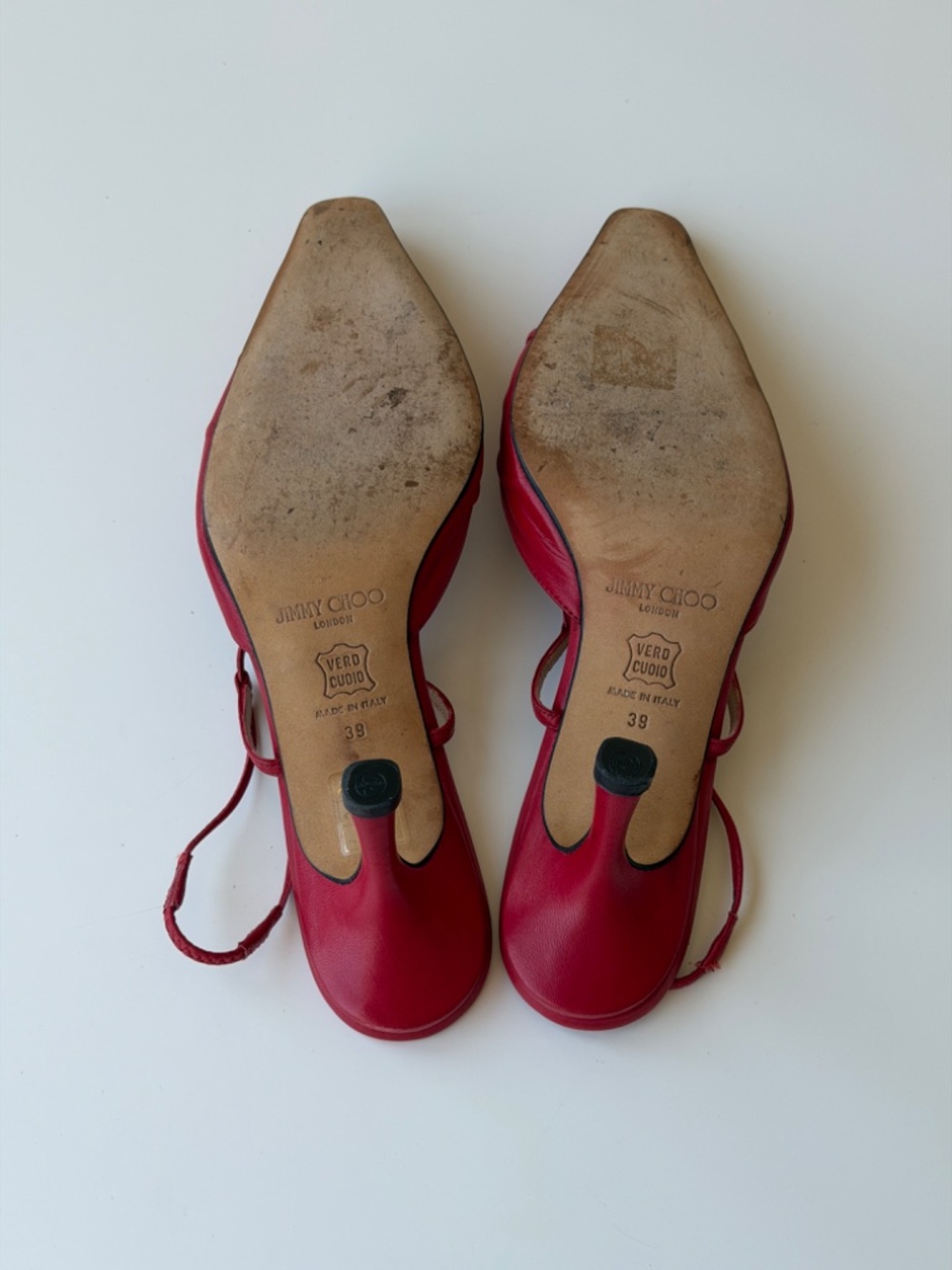 Vintage Jimmy Choo red leather slingback heels IT 39 - Picture 6 of 10